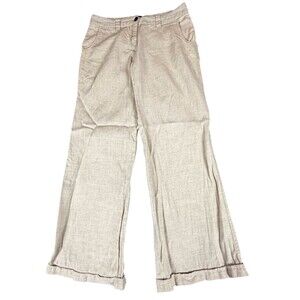 Oda Lux Pants Womens 38 (30x28.5) Beige Linen Wide Leg Button Pocket Minimalist
